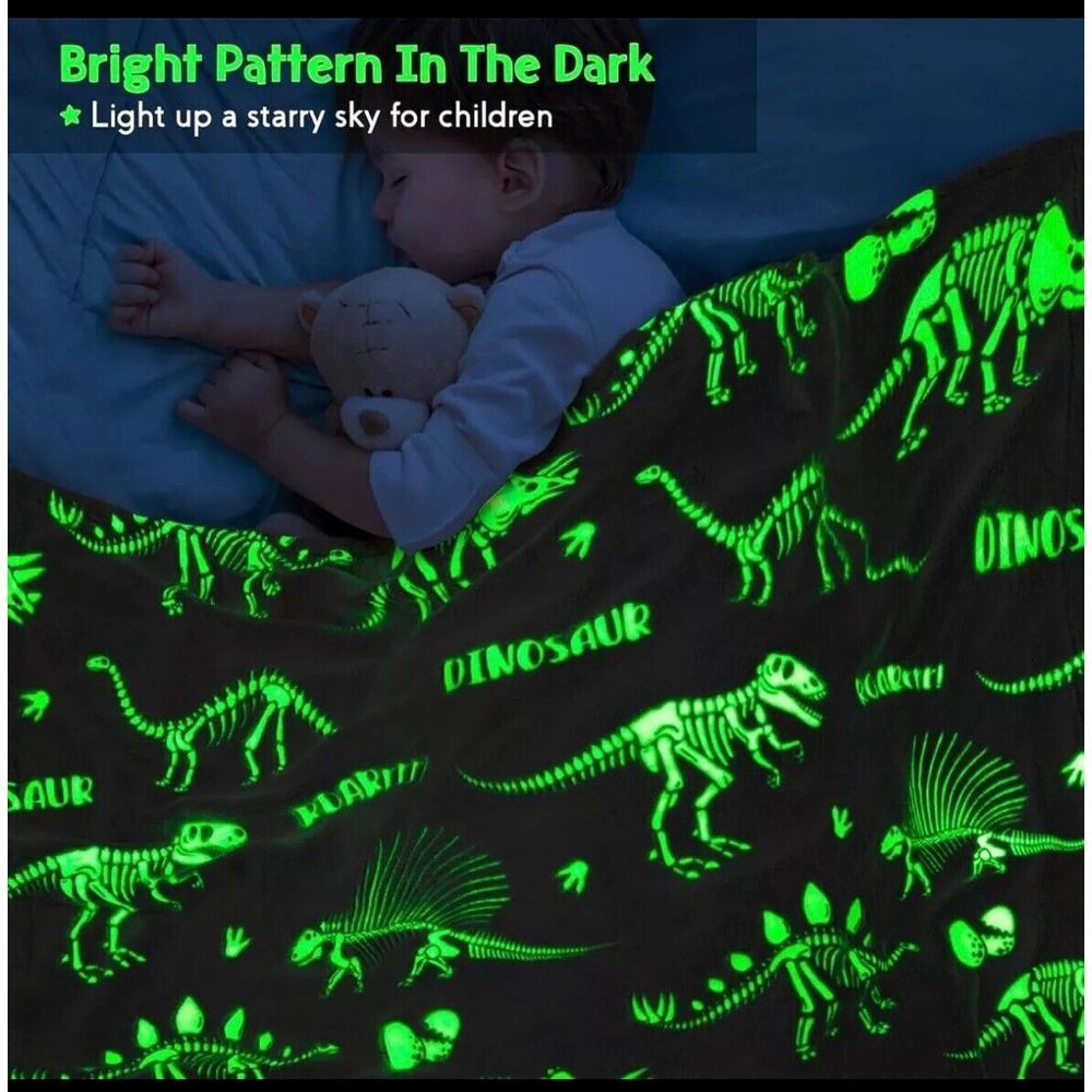Jekeno Glow in the Dark Blanket Dinosaur Throw Blanket for Boys Kids Soft Warm